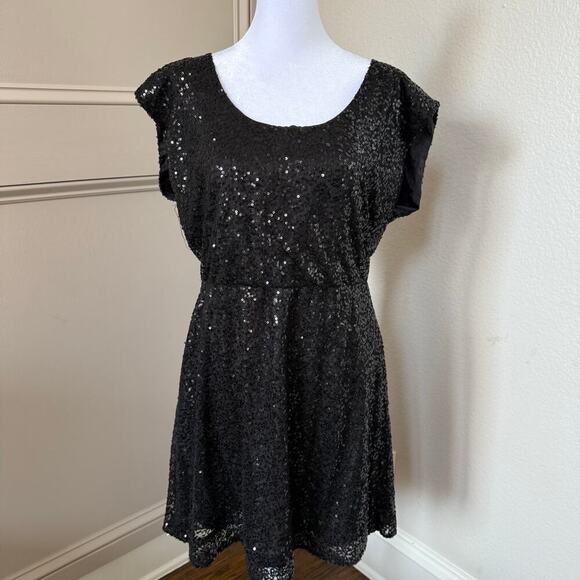 J Crew Sequin Dress Black Elastic Waist Size 6 - Picture 1 of 5